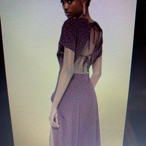 NW UO Lindsey Cap-Sleeve Side-Slit Midi Dress -red